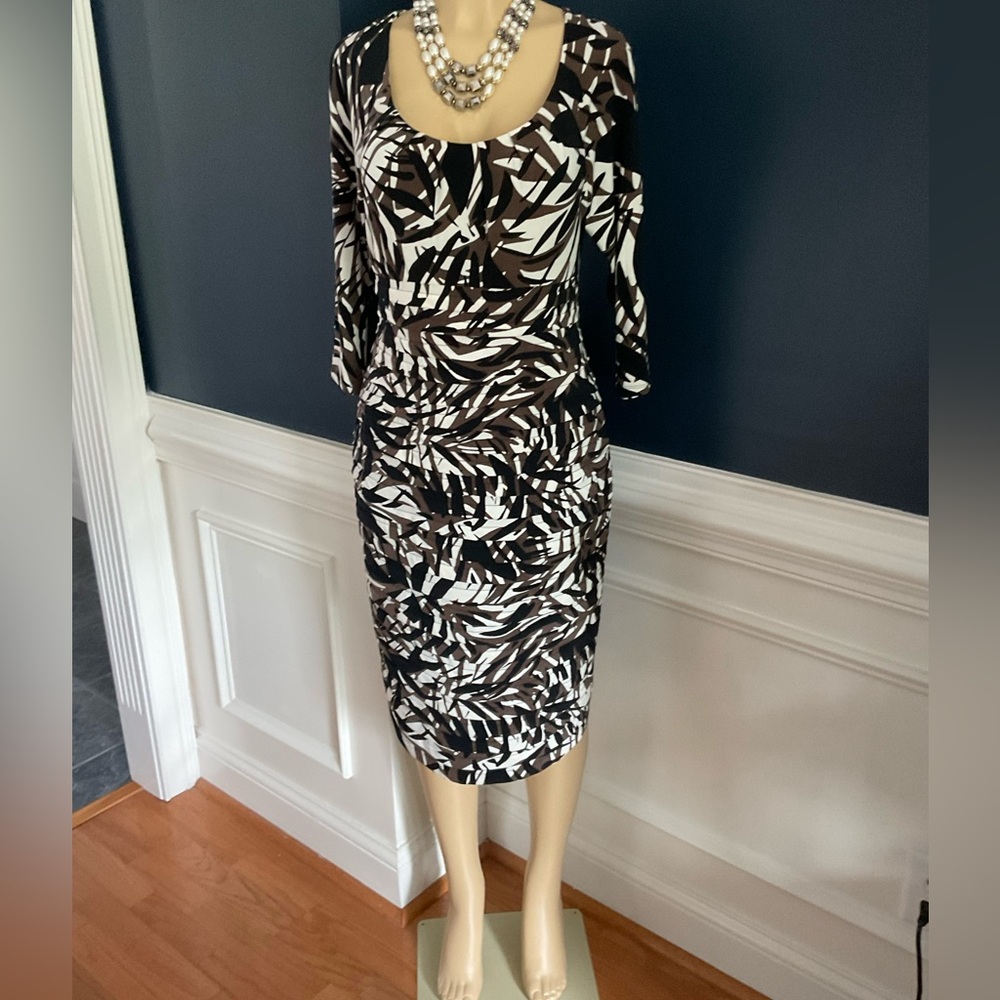 London Times Women’s 3/4 Sleeve Dress Brown/Blk Print Size 14